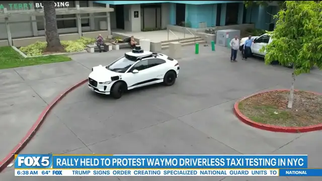 'Video thumbnail for NYC taxi drivers protest Waymo'