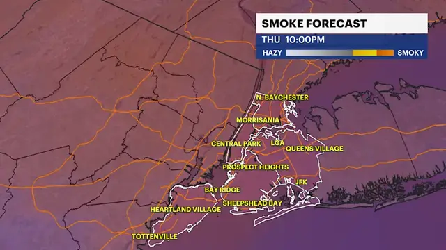 Video thumbnail for Smell smoke? Canadian wildfire affects air quality in the city Thursday