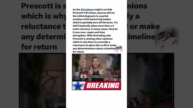 Video thumbnail for Dak Prescott Injury Update:  Hamstring Avulsion Diagnosis & Recovery Timeline