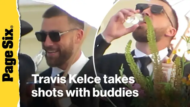Video thumbnail for Travis Kelce takes shots with buddies at JuJu Smith-Schuster's wedding