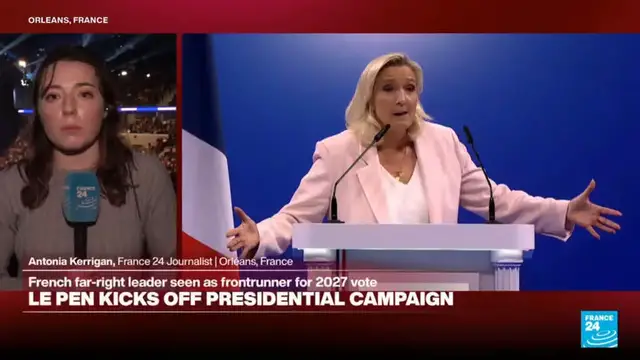 Video thumbnail for French far-right leader Le Pen kicks off presidential campaign