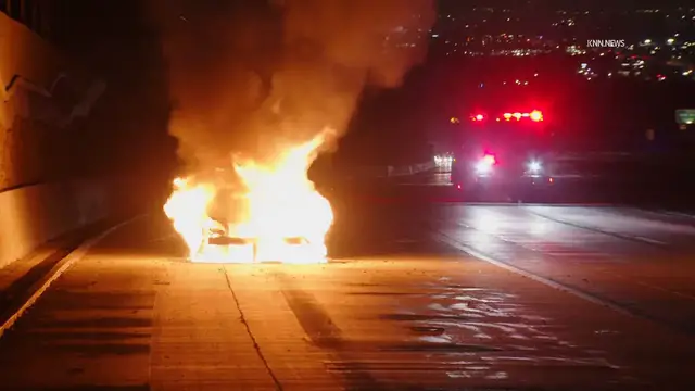 Video thumbnail for US, Los Angeles: Covina Car Fire Blocks Traffic on 10 Freeway.