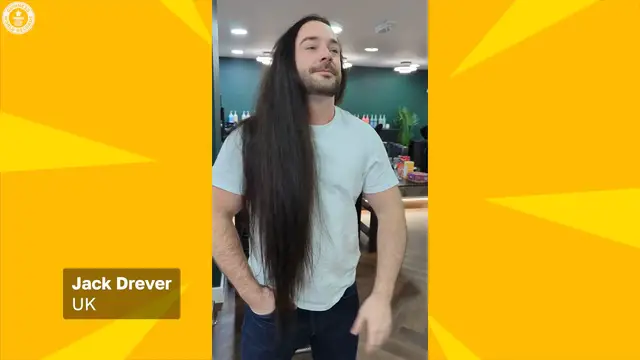 Video thumbnail for Man donates record-breaking amount of hair to charity