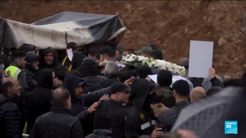 Video thumbnail for Lebanon mourns three journalists killed in Israeli strikes