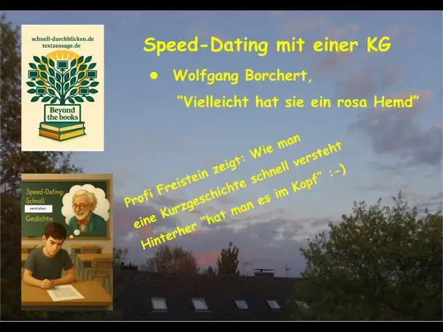Video thumbnail for Speed-Dating: KG Borchert, "rosa Hemd" - Gezeigt wird, wie man diese Kurzgeschichte schnell versteht