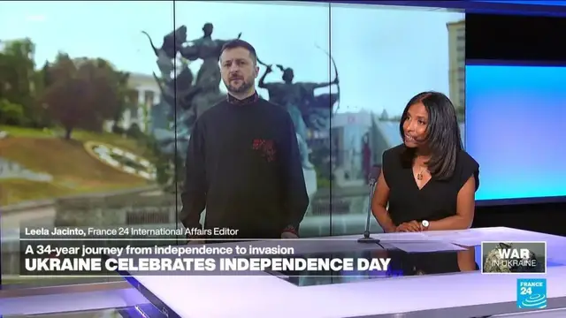 'Video thumbnail for Ukraine marks its independence day as peace push shows little sign of progress'