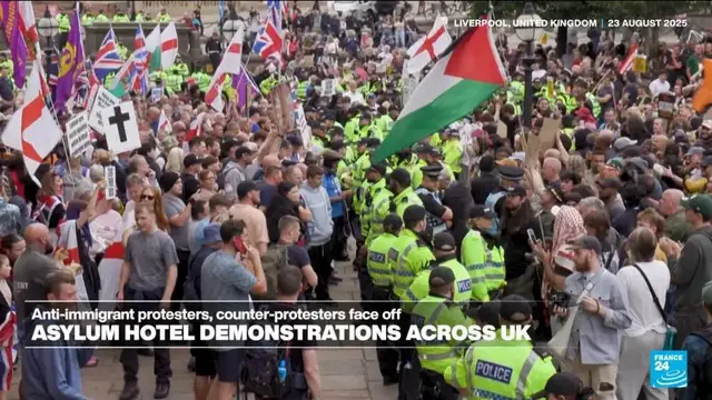 'Video thumbnail for Protests take place across the UK against hotel housing asylum seekers'