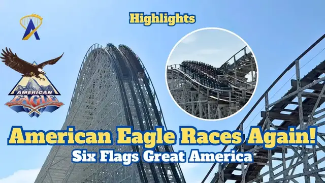Video thumbnail for American Eagle Coaster Returns To Racing! Highlights, Six Flags Great America
