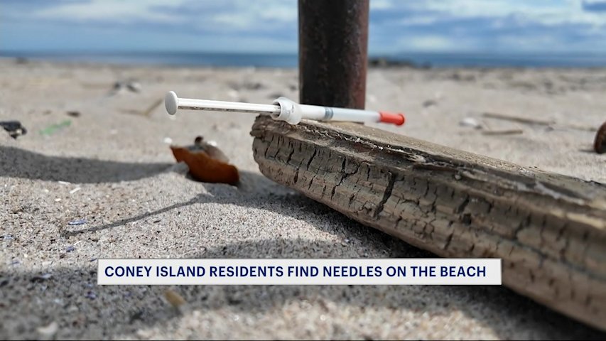 Video thumbnail for Needles, syringes found on the beach in Coney Island 