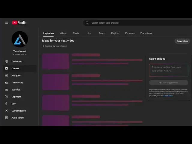 'Video thumbnail for How To Get Free Video Ideas For Your YouTube Channel in YouTube Studio'