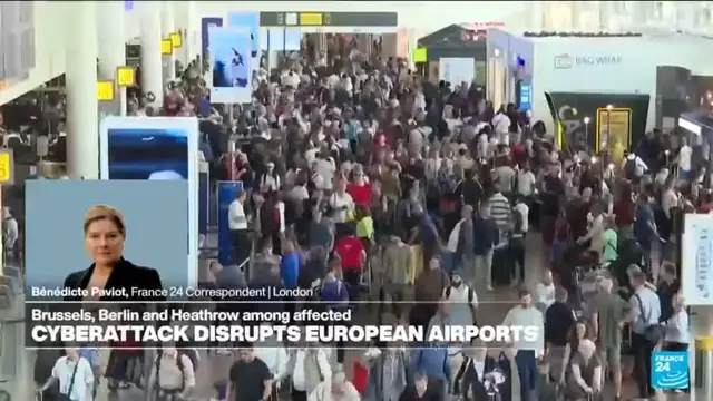 'Video thumbnail for Cyberattack disrupts European airports: Brussels, Berlin, Heathrow among affected'