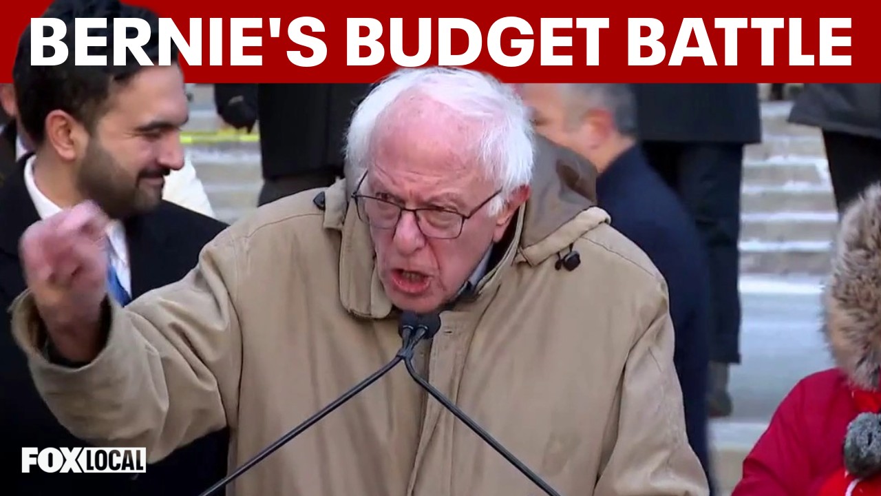 Video thumbnail for 'Tax the rich': Bernie Sanders joins NYC rally as budget fight heats up