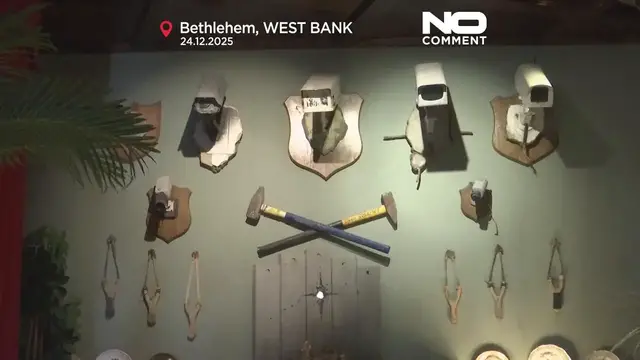 Video thumbnail for Banksy's Walled Off Hotel reopens in Bethlehem after two-year closure