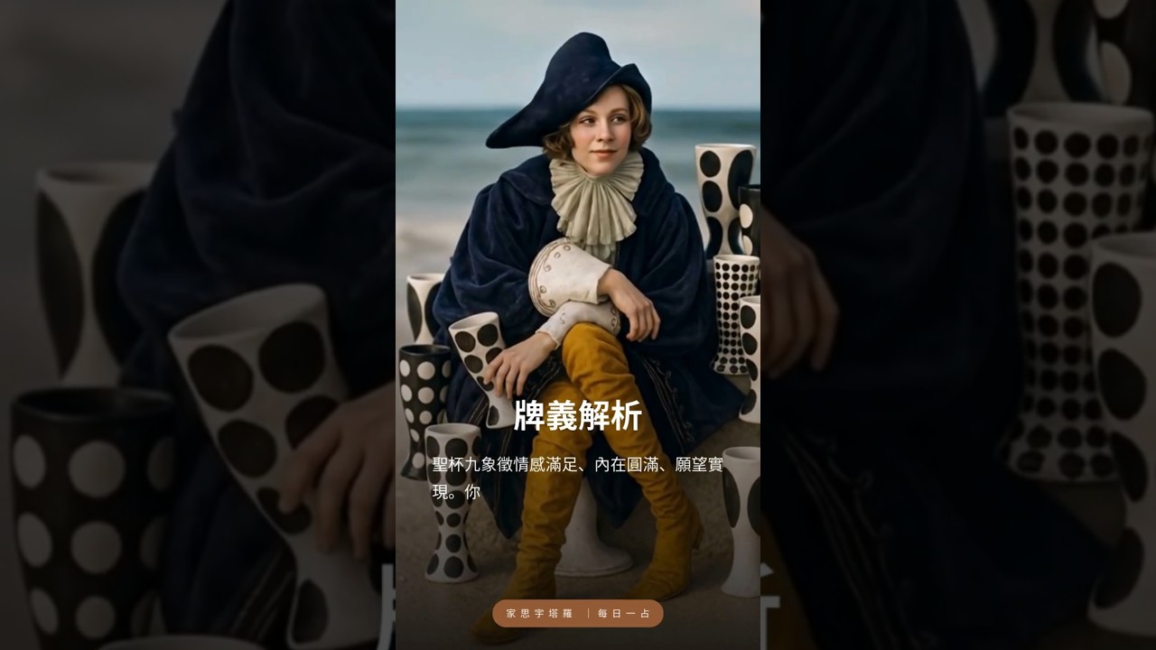 Video thumbnail for 【塔羅每日一占】你不是在等幸福，你就是幸福本身｜聖杯九 正位 #家思宇塔羅 #感情 #深度自我覺察 #塔羅每日一占 #正能量 #塔羅占卜