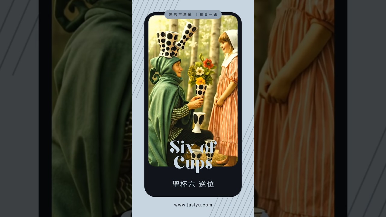 Video thumbnail for 【塔羅每日一占】當你一直回頭看，會錯過眼前的光｜聖杯六 逆位 #家思宇塔羅 #感情 #深度自我覺察 #塔羅每日一占 #正能量 #塔羅占卜 #塔羅牌義