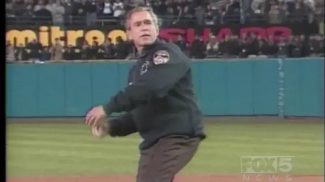 Video thumbnail for A look back: President George W. Bush first pitch during 2001 World Series