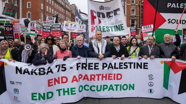 'Video thumbnail for Tens of thousands rally in central London to mark 1948 Palestinian Nakba'
