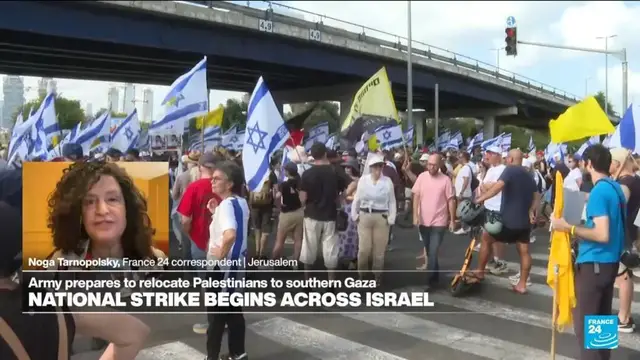 'Video thumbnail for Protesters go on strike in Israel demanding ceasefire'