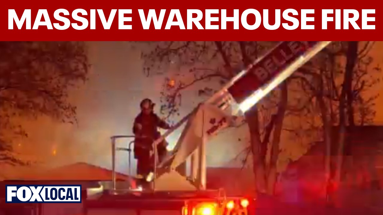 Video thumbnail for Massive warehouse fire in Belleville burns for hours, crews battle flames