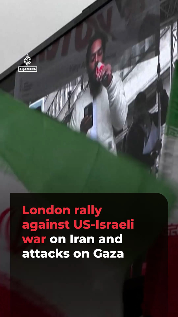 Video thumbnail for Large protest held in London against US-Israeli war on Iran