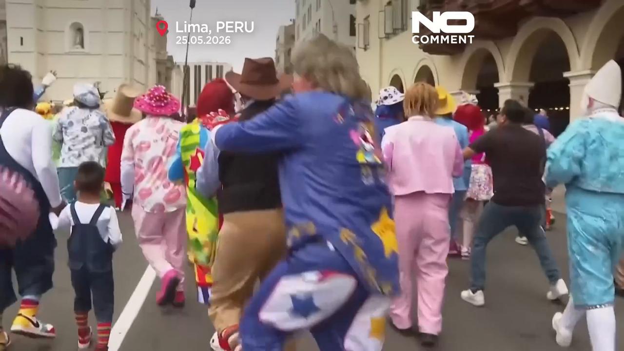 Video thumbnail for Peru clowns fill Lima streets for annual Day of Laughter parade