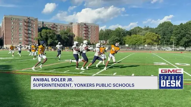 Video thumbnail for Yonkers Guardians take the field as one team after district merger