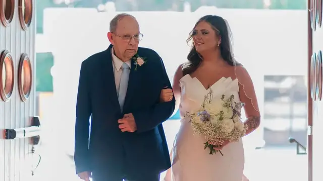 'Video thumbnail for Grandpa Practices Walking Driveway To Walk Granddaughter Down The Aisle'