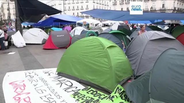Video thumbnail for Protesters camp in Madrid as housing crisis sparks anger