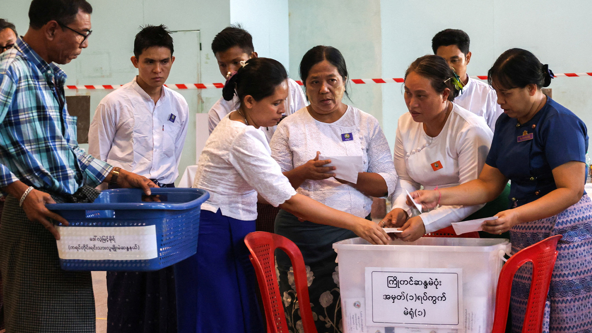 Video thumbnail for Myanmar holds final stage of disputed election as rebels continue fighting