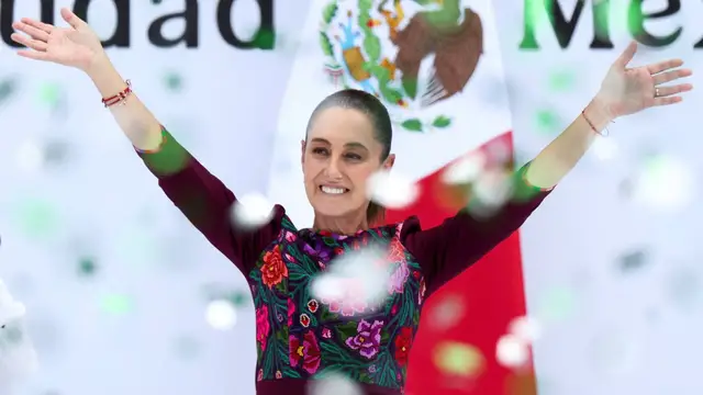 'Video thumbnail for Mexico’s President Sheinbaum marks first year in office with high approval ratings'
