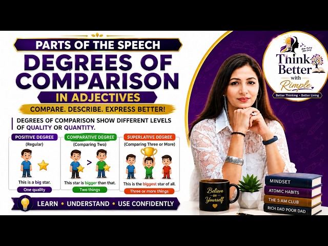 Video thumbnail for 📚 DEGREES OF COMPARISON IN ADJECTIVES | Easy English Grammar Lesson