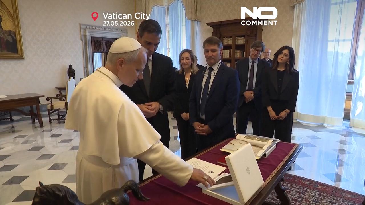 Video thumbnail for Pope Leo XIV meets Pedro Sánchez at the Vatican ahead of Spain visit