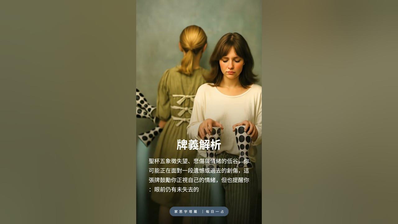 Video thumbnail for 【塔羅每日一占】有些失去，讓我們更懂得珍惜留下的｜聖杯五 正位 #家思宇塔羅 #感情 #深度自我覺察 #塔羅每日一占 #塔羅占卜