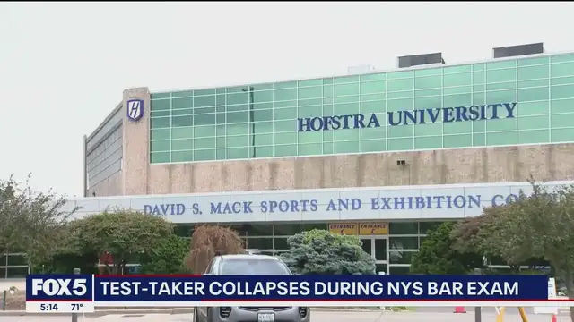 'Video thumbnail for Test-taker collapses during NYS Bar Exam at Hofstra University'