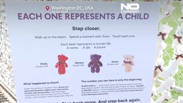 Video thumbnail for 20,000 teddy bears in Washington highlight abducted Ukrainian children