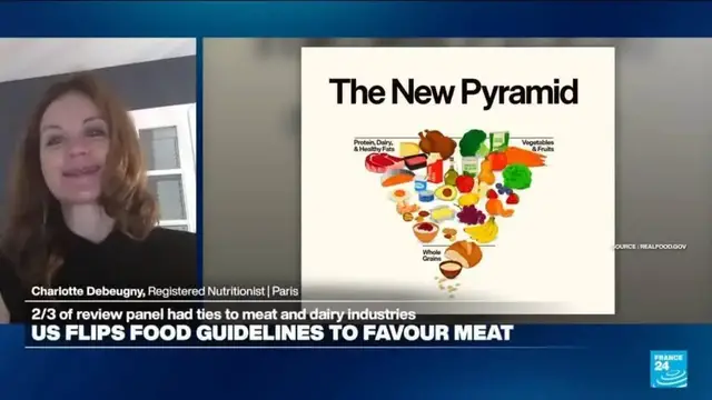 Video thumbnail for New 'controversial' US food guidelines include 'focus on animal protein and full-fat dairy'