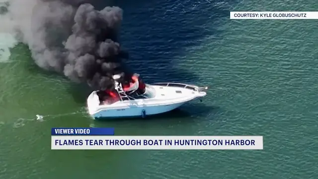 Video thumbnail for Boat catches fire in Huntington Harbor