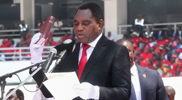 Video thumbnail for Hakainde Hichilema sworn in as Zambia’s president after disputed election