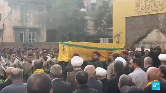 Video thumbnail for Thousands mourn Hezbollah commander killed in Israeli airstrike