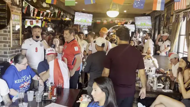 Video thumbnail for US: Fans Of England's World Cup Watching Game Croatia vs England at the bar in Dallas, Texas 7.