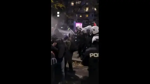 'Video thumbnail for Police disperse pro-Palestinian protest at Israel vs Norway football match'