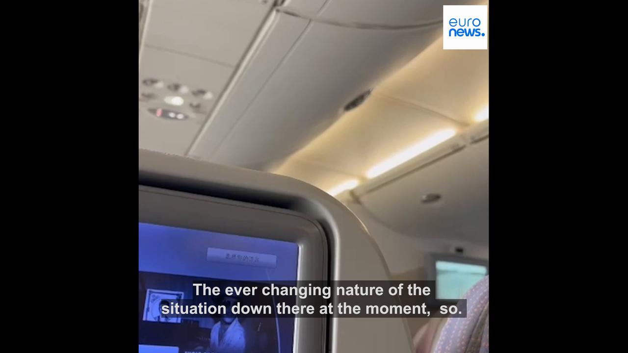 Video thumbnail for Euronews journalist reports Emirates flight to Dubai held at Heathrow during UAE air strikes