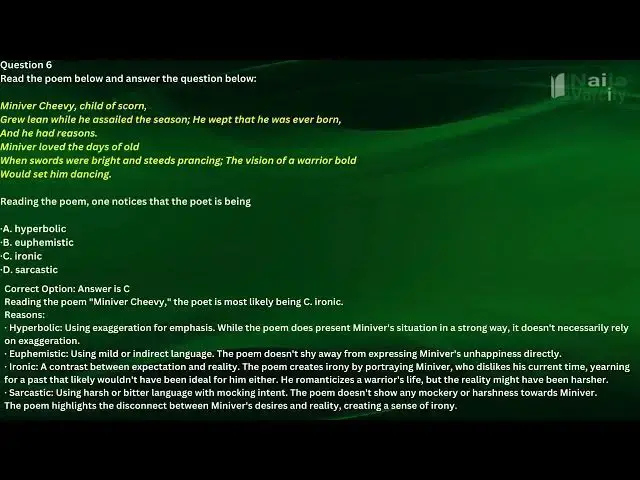 Video thumbnail for Literature in English 2023 WAEC Past Questions & Answers | Questions 1 - 20