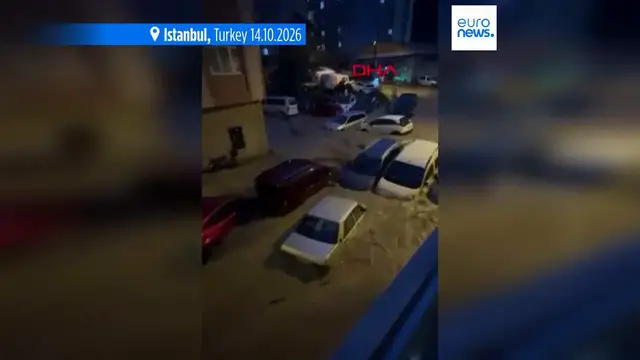 Video thumbnail for At least two killed after heavy rain and widespread flooding causes Istanbul shutdown
