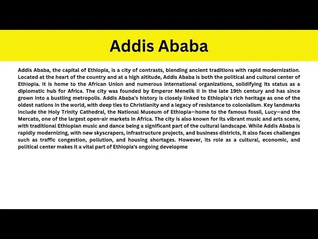 Video thumbnail for Short Paragraph on Addis Ababa