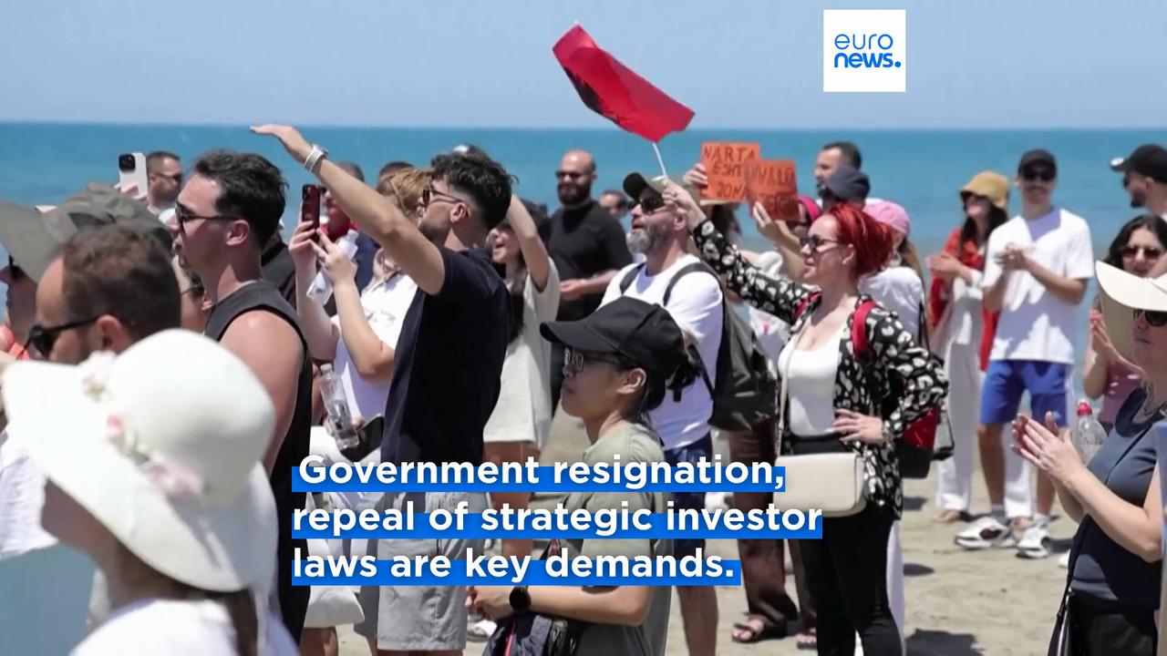 Video thumbnail for Thousands protest demanding Albania's PM Rama resigns