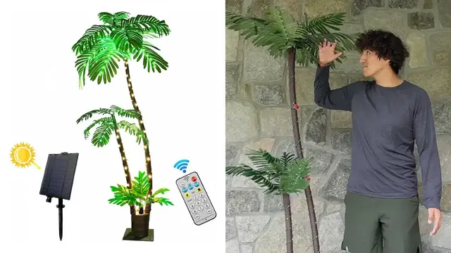 Video thumbnail for Solar Lighted Artificial Palm Tree Review