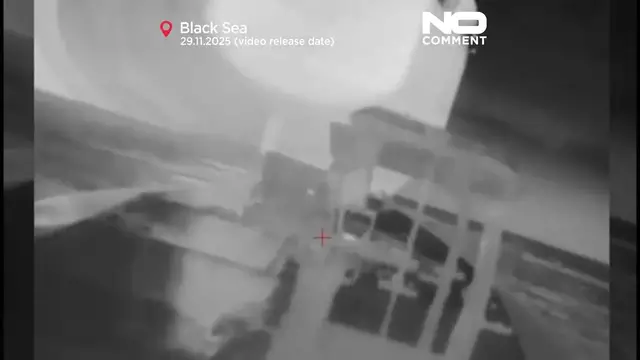 Video thumbnail for Ukraine releases video showing moment naval drones striking Russian oil tankers in the Black Sea