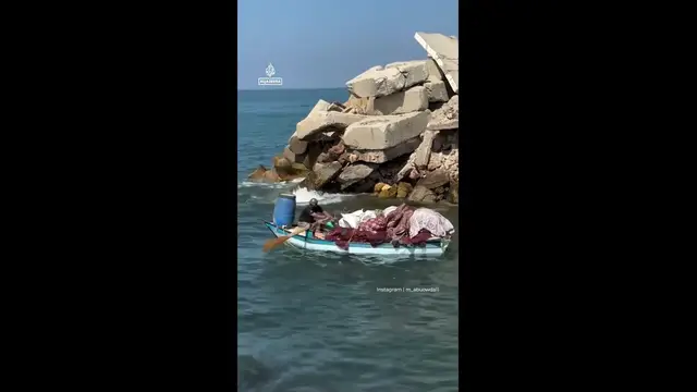 'Video thumbnail for Palestinians turn to the sea to flee Israel’s bombardment'