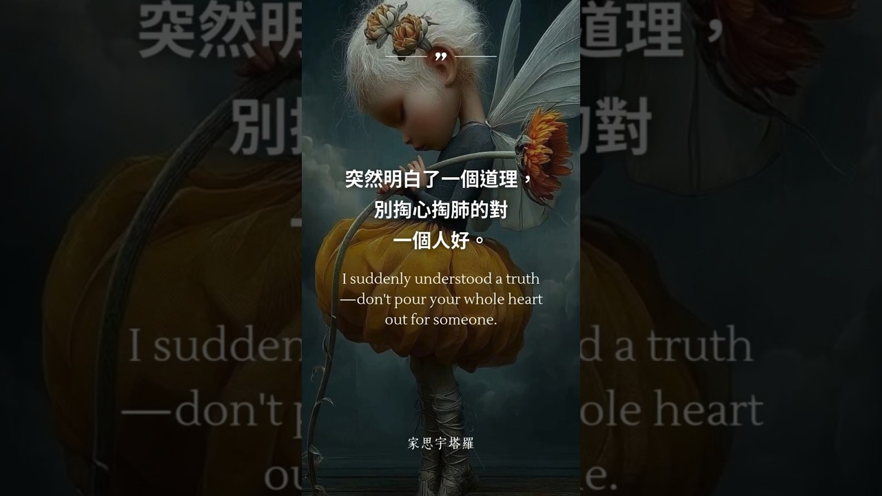 Video thumbnail for 突然明白了一個道理，別掏心掏肺對一個人好，總有一些態度會讓你傷了心，總有一些行為讓你寒了心。 #人生感想 #情感 #心靈感悟 #感情 #家思宇塔羅